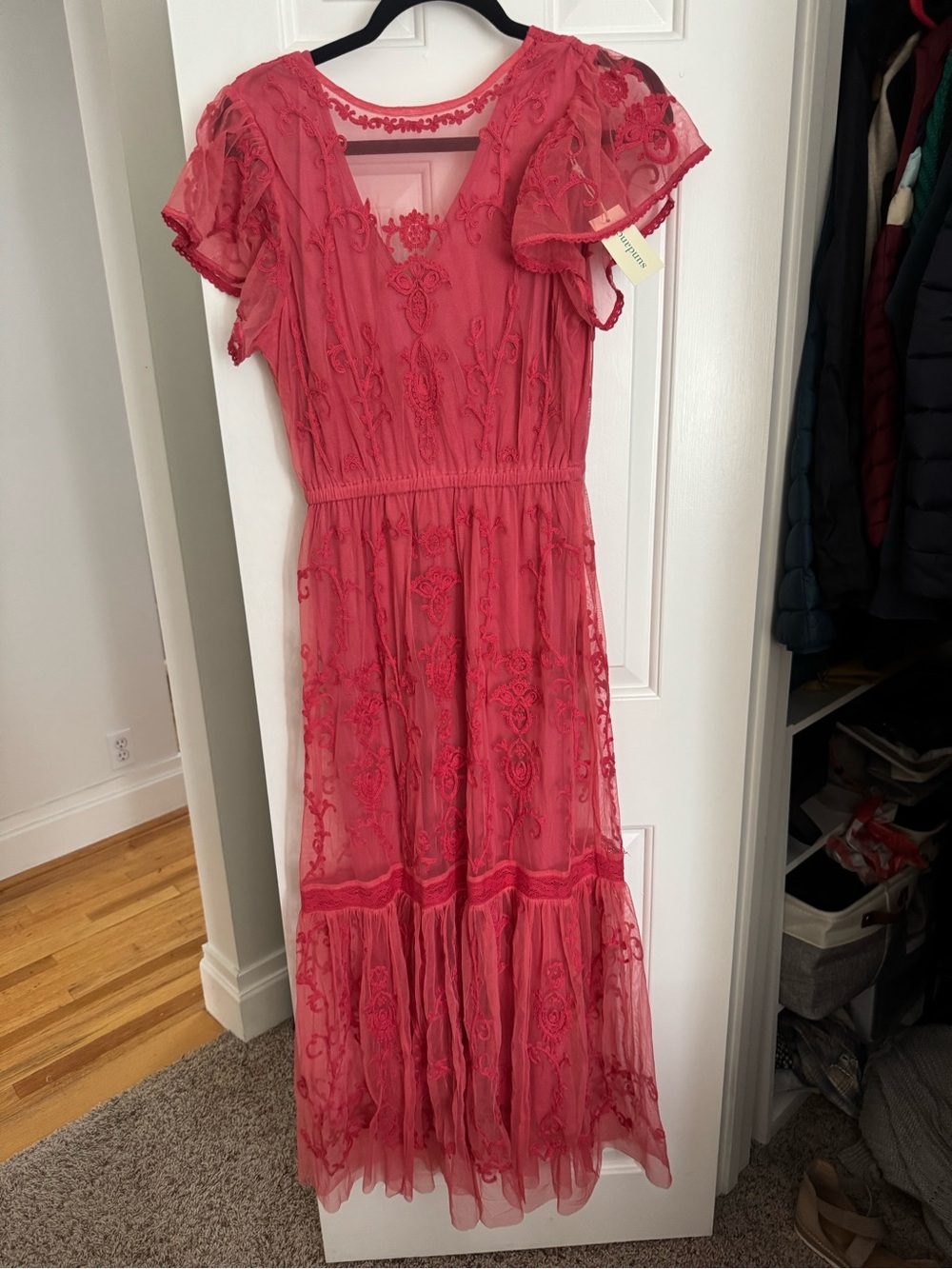 Sundance Lace-Embroidered Coral Maxi Dress NEW SIZE SMALL